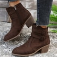 thumbnail image 4 of LSLJS Women's Retro Chunky Heeled Ankle Boots Double Buckle Strap Side Zipper Boots Comfortable Short Boots, Work Boots, 4 of 7