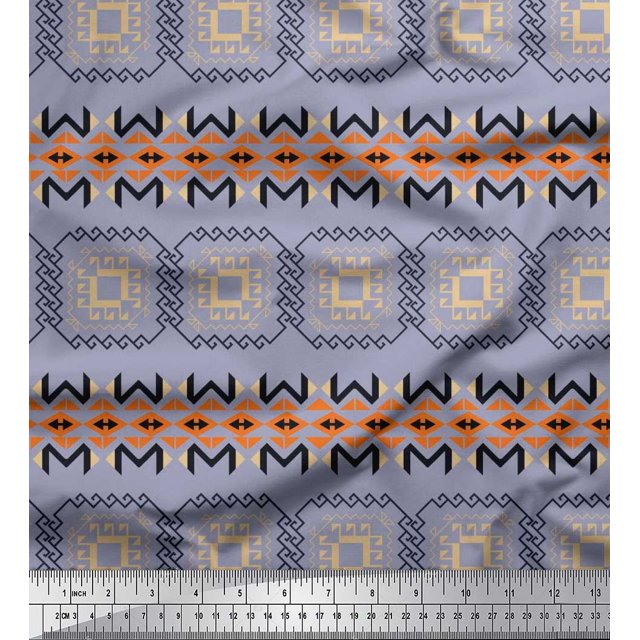 Soimoi Poly Georgette Fabric Geometric African Decor Fabric Printed Yard 42 Inch Wide
