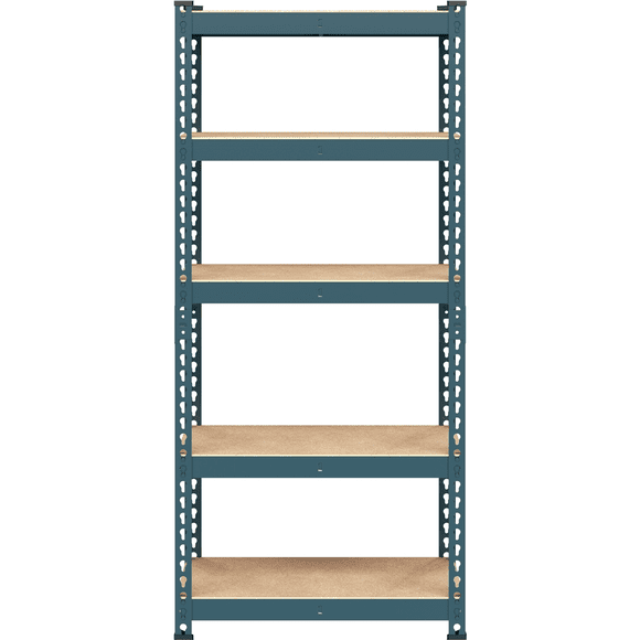 Fullfurnique 59″ Height 5 Tier Metal Boltless Storage Shelf with Anti-Skid Rubber Pads, Neptune Blue
