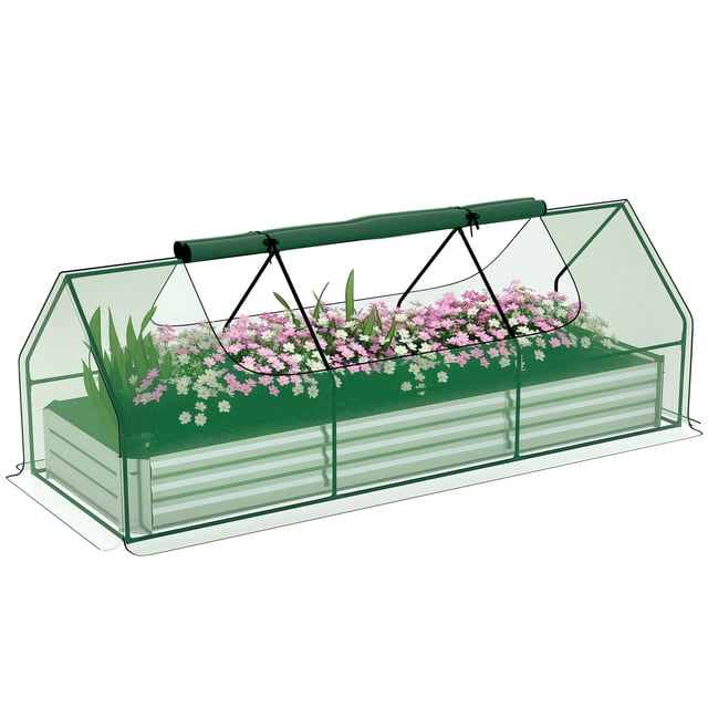 Outsunny Jardinière Surélevée 8,6 x 3 x 1 Pi avec Mini Serre, Vert