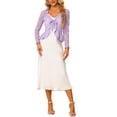 thumbnail image 2 of INSPIRE CHIC Women's Floral Lace Cardigans Tie Front Ruffled Hem Sheer Crop Bolero Shrug XS Light Purple, 2 of 6