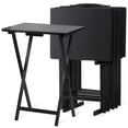 thumbnail image 1 of PJ Wood Plateaux-Tables Pliants pour Téléviseur avec Étagère de Rangement Compacte, Noir, Ensemble de 5 Pcs, 1 of 7