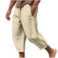 thumbnail image 1 of FAIWAD Men's Linen Capri Pants Elastic Waist Lightweight Straight Pants Loose Drawstring Casual Trousers, 1 of 5
