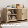 thumbnail image 3 of Ourlova 40 inch Modern Boho Storage Cabinet with Woven Rattan Doors Adjustable Shelf Multifunctional TV Stand Coffee Bar and Entryway Console Table for Kitchen Living Room Oak Brown, 3 of 8