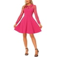 thumbnail image 1 of INSPIRE CHIC Robe de Soirée Rétro pour Femme à Col Plat, Manches Lanterne en Maille Transparente, Coupe Ajustée et Évasée, Rose Vif G, 1 of 5