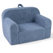 Costway Kids Couch Portable Toddler Sofa with Handle Anti-slip Base Removable Comfy Chair Blue