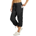 thumbnail image 2 of Womens Plus Capris Adjustable Cinch Bottom Breathable Cargo Pants Drawstring Elastic Waist Stretch Pull on Cropped Pants with Pockets Black L, 2 of 9