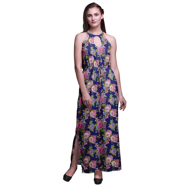 Bimba Robe Maxi Sans Manches à Col Rond avec Fentes Latérales pour Femmes - TTTG