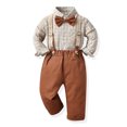 thumbnail image 1 of RXIRUCGD Ensemble Mode pour Enfants Chemise à Rayures Pantalon Ensemble 2 Pcs Manches Longues Col Rond Haut/chemise (Café, Taille: 70), 1 of 9