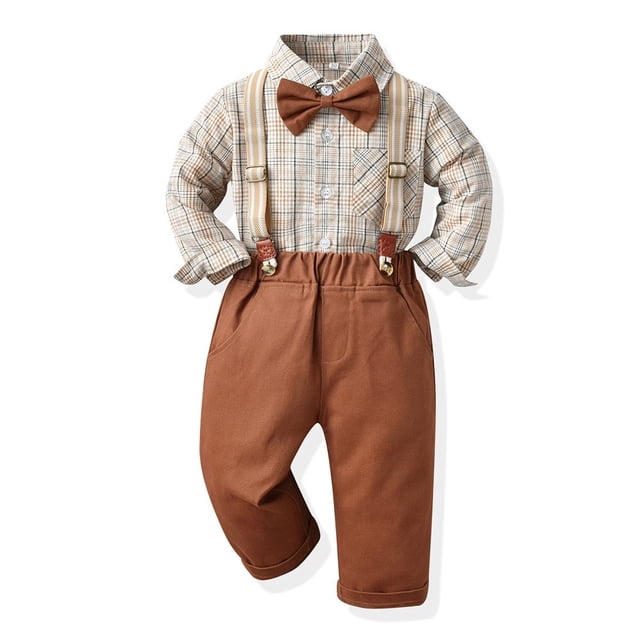 RXIRUCGD Ensemble Mode pour Enfants Chemise à Rayures Pantalon Ensemble 2 Pcs Manches Longues Col Rond Haut/chemise (Café, Taille: 70)