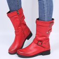 thumbnail image 1 of Bmisegm Bottes Rétro pour Femmes à Fermeture Éclair, Talon Carré, Couleur Unie, Tige Mi-Haute, Bout Rond, Chaussures Rouges 8, 1 of 4