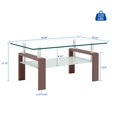 thumbnail image 2 of QJTC Rectangle Glass Coffee Table with Storage Shelf, Clear Coffee Table with Walnut Metal Legs for Living Room, 2 of 10