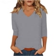 thumbnail image 2 of WRKEKC Chemises à Manches Longues pour Femmes, Hauts à Manches Longues pour Femmes, Haut/chemise à Col Rond à Manches Trois-Quarts Ample et Décontracté Uni pour Femmes, 2 of 7