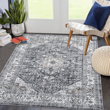 HOMERRY Large Gray Rug 9' x 12' Area Rug for Living Room Boho Vintage Floral Indoor Carpet