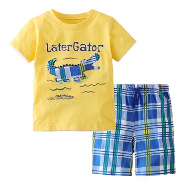 Zshosam Ensemble Garçon Tout-Petit, Enfants Garçons Filles 2 Pcs, Haut à Manches Courtes et Short, Ensemble Décontracté Deux Pièces Taille 4T 5T, (Jaune 4-5 Ans)