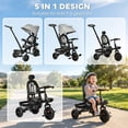 thumbnail image 4 of Qaba Tricycle pour Bébé 4 en 1 Tricycle avec Siège Réversible à Angle Ajustable Poignée Amovible Auvent Main Courante Ceinture Rangement Repose-Pieds Frein Embrayage pour 1-5 Ans Gris, 4 of 10