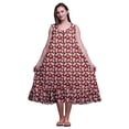 thumbnail image 1 of Bimba Robe de Nuit Mi-Mollet Brique Rouge à Feuilles Florales pour Femmes, Coton Imprimé, Sans Manches, Maxi, Taille Moyenne, 1 of 1