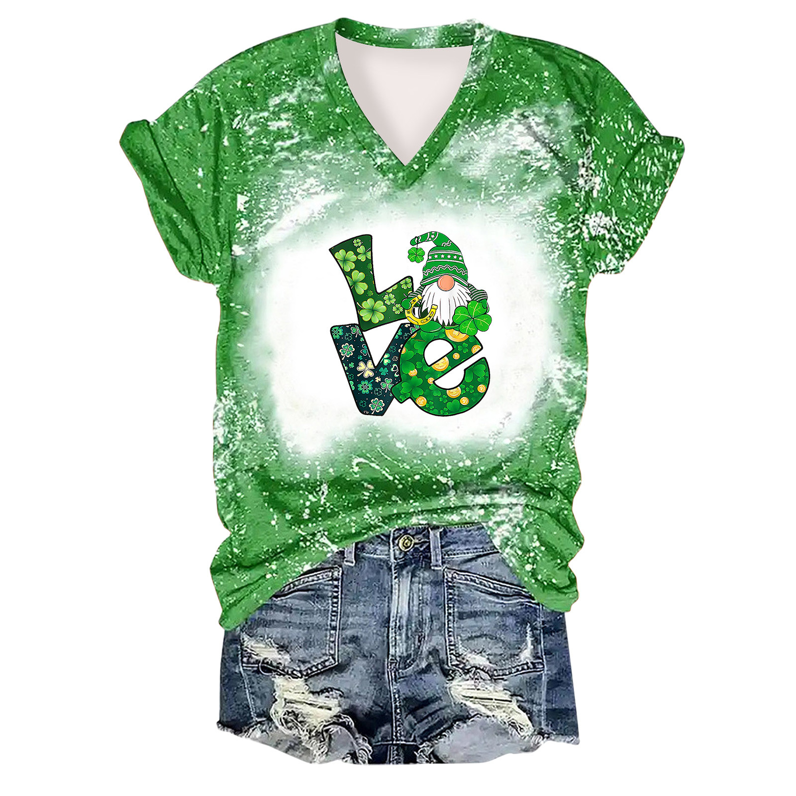 Offres jusqu'à 70 % de Rabais! Hauts d'Été pour Femmes 2024 Grande Taille Mode Fête de la Saint-Patrick T-shirt Imprimé à Manches Courtes Col Rond Haut à Manches Courtes Haut à Manches Courtes Col en V Chemise Cadeau pour Femmes en Solde