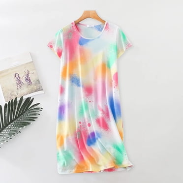 Chemise de Nuit pour Femme Grande Taille, Mignonne à Imprimé de Dessins Animés, Manches Courtes, Robe de Nuit en Tricot de Coton, Douce à Col Rond, Ample, Tenue d'Intérieur par Hontri