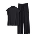thumbnail image 1 of Timegard Ensembles de Pyjamas pour Femmes 2 Pcs Col Montant Mi-Haut T-Shirt à Manches Courtes Pantalon à Jambe Grand Tenues Vêtements de Détente, 1 of 3