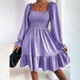 thumbnail image 2 of cfhntfmh Robes pour Femmes Mode Col Carré Robe Midi Froncée Décontractée Ample Manches Longues Ourlet à Volants Robe de Cocktail, 2 of 7