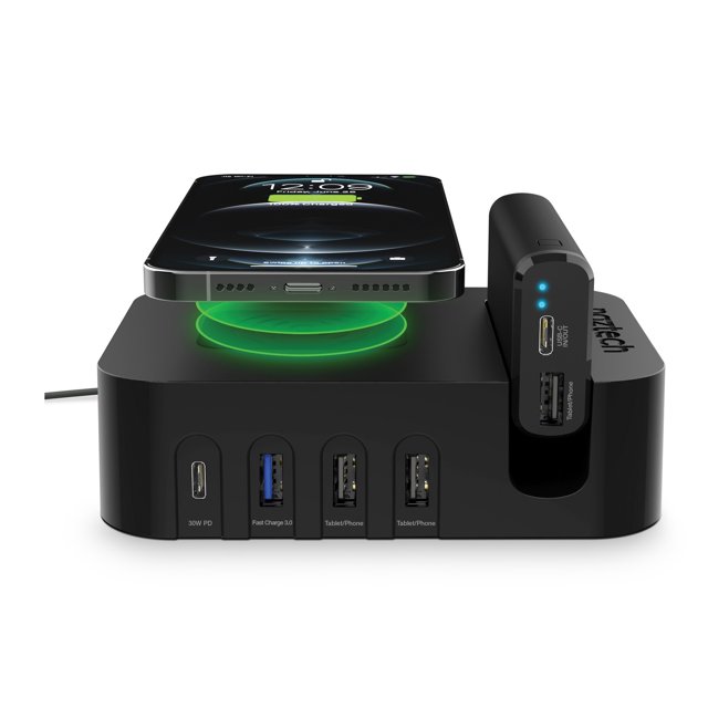 Naztech Station de Charge Ultime 65W Pro USB-C Chargeur Mural avec Qi + 4000 mAh Banque d'Alimentation Portable