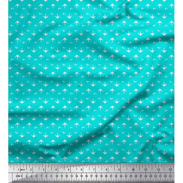 Soimoi Moss Georgette Fabric Diamond & Swallow Bird Small Printed Fabric 1 Yard 42 Inch Wide