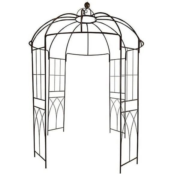 OUTOUR French Style Birdcage Shape Heavy Duty Gazebo,9'Highx 6 6"Wide,Pergola Pavilion Arch Arbor Arbour Plants Stand Rack for Wedding Outdoor Garden Lawn Backyard Patio,Climbing Vines,Roses,Dark Rust