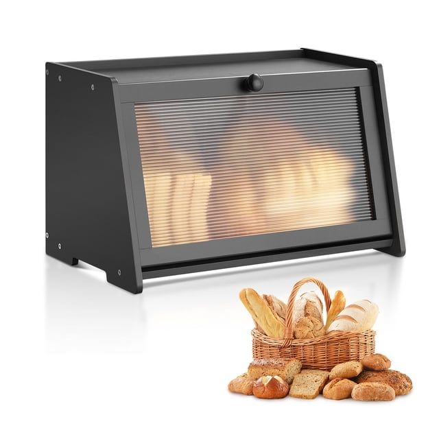 VEVOR Bread Box for Kitchen Counter Large Capacity Bamboo Storage Container Black