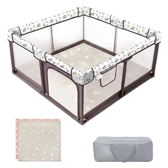 Joypony Parc pour Bébé avec Tapis, Parc 50 Pouces x 50 Pouces pour Bébés et Tout-Petits avec Maille Respirante
