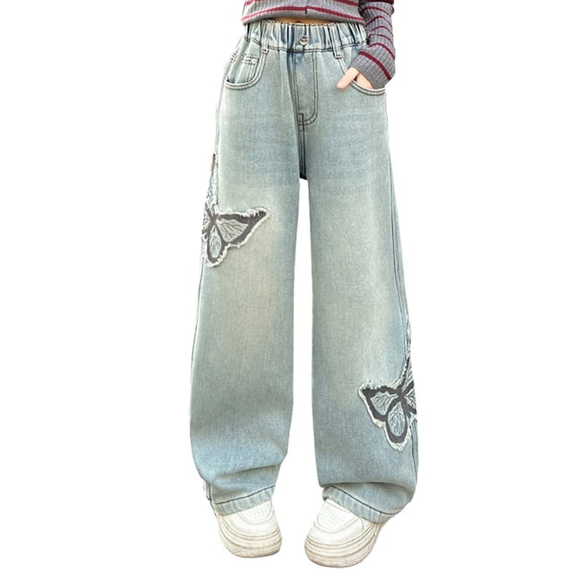 Girls' Straight Wide Leg Jeans | Comfy Stretch Denim Pants for Ages 5-15