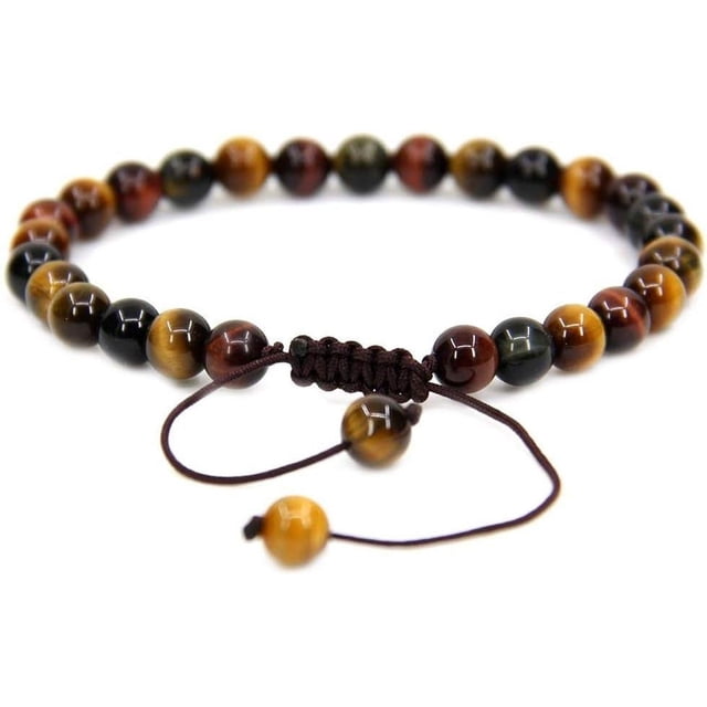 Natural AA Grade Multicolor Tiger Eye Gemstone 6mm Round Beads Adjustable Bracelet 7" Unisex