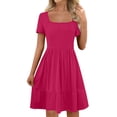 thumbnail image 1 of Ovzne Robes d'Été pour Femmes Robe Unie Robes d'Été Décontractées Sans Manches Pliée à Nouer devant Plissée Mini Robe de Plage Vacances avec Poche Robe d'Été Manches Courtes Transparente, 1 of 6