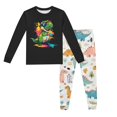 thumbnail image 2 of Pyjama pour Tout-Petit Garçon, Imprimé Dinosaure, Col Rond, Manches Longues, Haut et Pantalon, Ensemble de Pyjama 2 Pcs Printemps Automne, Pyjamas pour Enfants, Noir, 2 Ans-3 Ans, 2 of 5