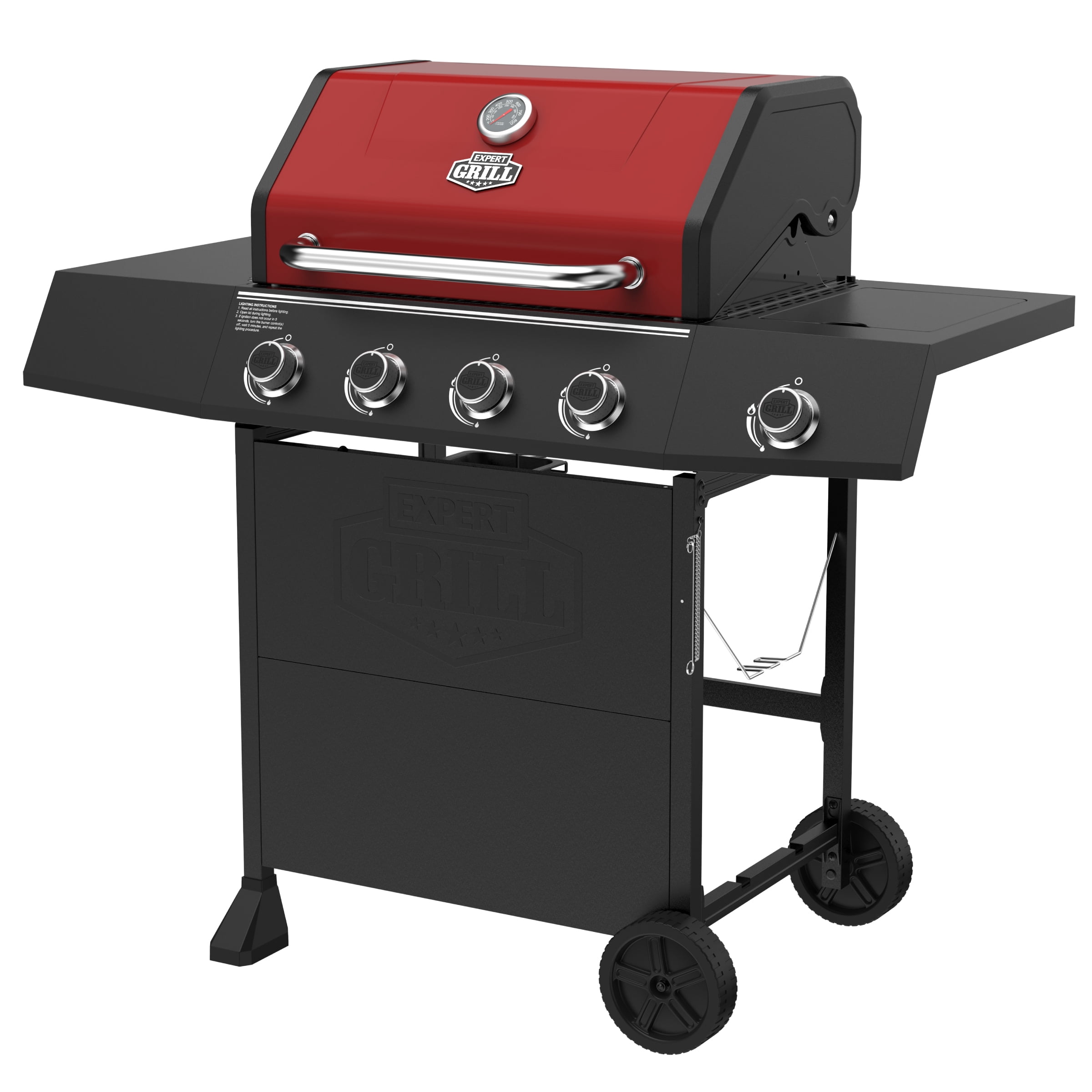 Expert Grill 4-Burner Gas BBQ Grill with Side Burner, Red