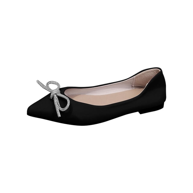 Wo-Fusoul Flat Shoes for Women, Fashionable Casual Pointed-Toe Soft-Sole Spring Style with Rhinestone Embellishment, Black