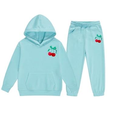 GPOECD Ensemble Chandail à Capuchon et Joggers Douillets pour Filles Tenues d'Hiver Chaudes Vêtements Décontractés pour Enfants Imprimé Stylé Âge 2-13a 02_vert Menthe,110