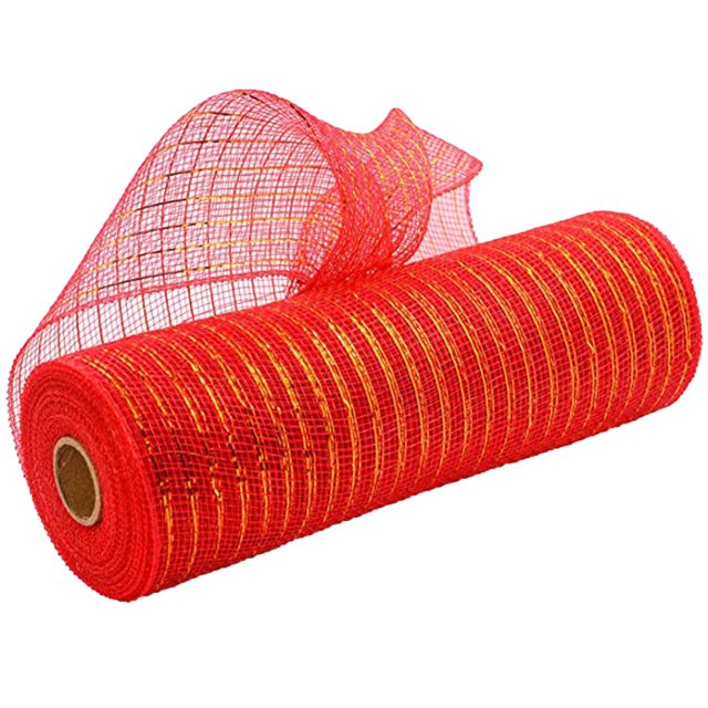 Deco Mesh for Wreath Red Poly Mesh Ribbon with Metallic Foil 10 Inch X 30 Feet Each Roll for Wreaths, Swags Bows Wrapping and Decorating Projects