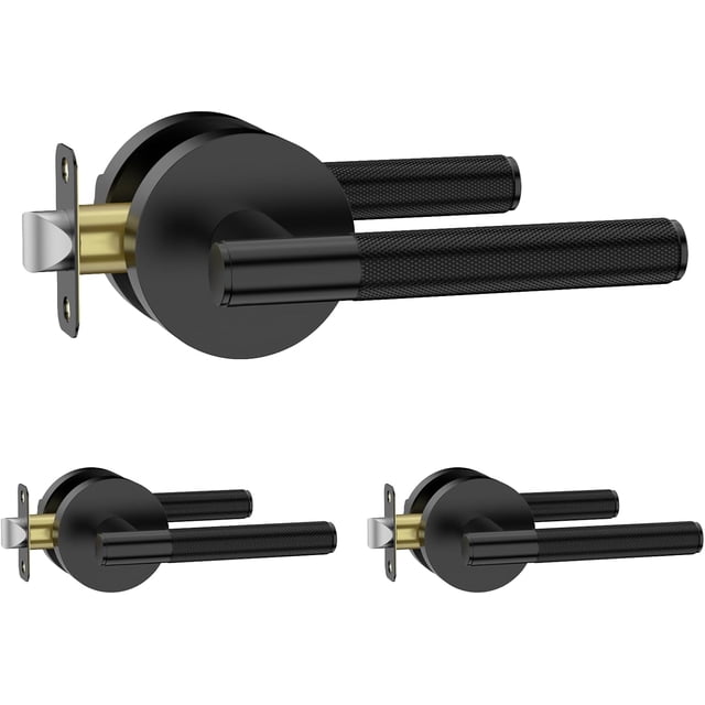 Poignées de Porte Mates Intérieures Moletées Intimité Poignées de Porte Levier de Porte Robuste pour Chambre Ou Salle de Bain Réversible Sans Clé pour Portes Gauche Droite AM
