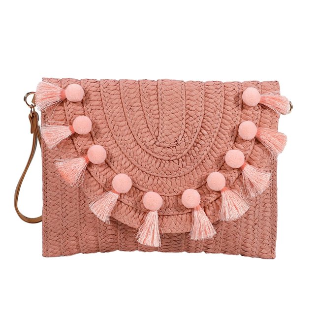Handbag Straw Shoulder Bag Beach Handmade Bag Large Capacity Magnetic Closure Straw Crossbody Bag Woven Envelope Wallet with Adjustable Shoulder Strap