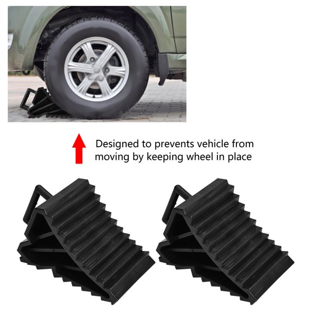 Wheel Chocks, 2PCS Rubber Wheel Stoppers Car Anti Slip Wheel Blocks with Handle for RV Trailer Truck Black