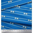 thumbnail image 2 of Soimoi Blue polyester Crepe Fabric Bow & Stripe Decor Fabric Printed Yard 52 Inch Wide, 2 of 5