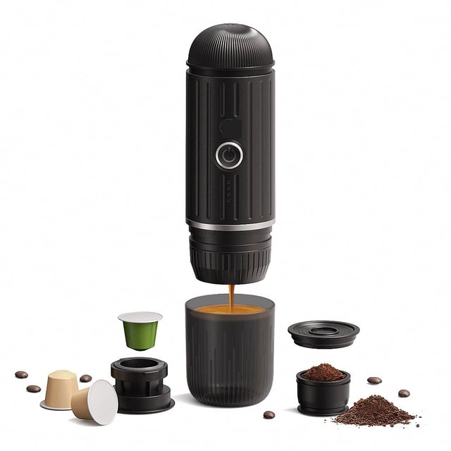 Cafetière Portative Machine à Espresso Électrique Compatible avec Capsules et Café Moulu Cafetière 2 en 1 pour Randonnée, VR, Randonnée, Bureau