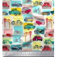 thumbnail image 1 of Soimoi Crepe Silk Fabric Vehicles Patchwork Print Fabric by Yard 42 Inch Wide, 1 of 3