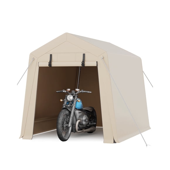 Heavy-Duty 6x6x7 FT Outdoor Storage Storage Unit – Waterproof & UV-Resistant PE Carport Tent – Roll-Up Zipper Door, Ventilation – Secure Storage for Motorcycle, Bike, Lawn Mower, Tools