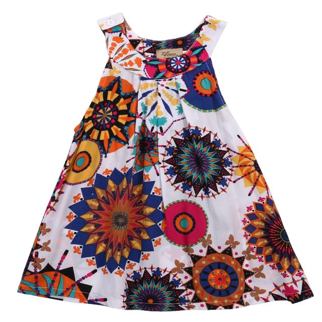 CNKOO Robe Sans Manches pour Bébé Fille Imprimé Bohème Robe d'Été Vêtements Verts 2-3 Ans