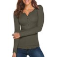 thumbnail image 1 of Opperiaya Women Spring T-Shirt Solid Color Henley Neck Long Sleeve Pullover, 1 of 9