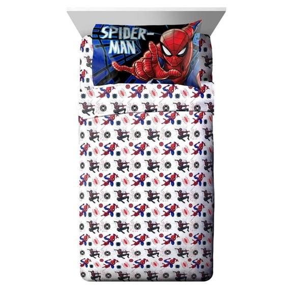 Marvel Spider-Man Ensemble de Draps 3-Pièces pour Lit 1 Place, 100 % Polyester Pour Enfants