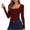 thumbnail image 4 of Womens Long Sleeve Tops 2026 Fall Winter Basic Square Neck Fitted Breathable Undershirt T Shirt, 4 of 8