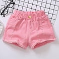 thumbnail image 1 of Up to 30% OFF,Versatile Denim Shorts, Solid Color, Button Pocket, Ripped Style, For Kids, Comfortable Fit, Playtime Fashion, Kids Shorts Sporty Fit|Cotton,Pink,Sopatenor, 1 of 9